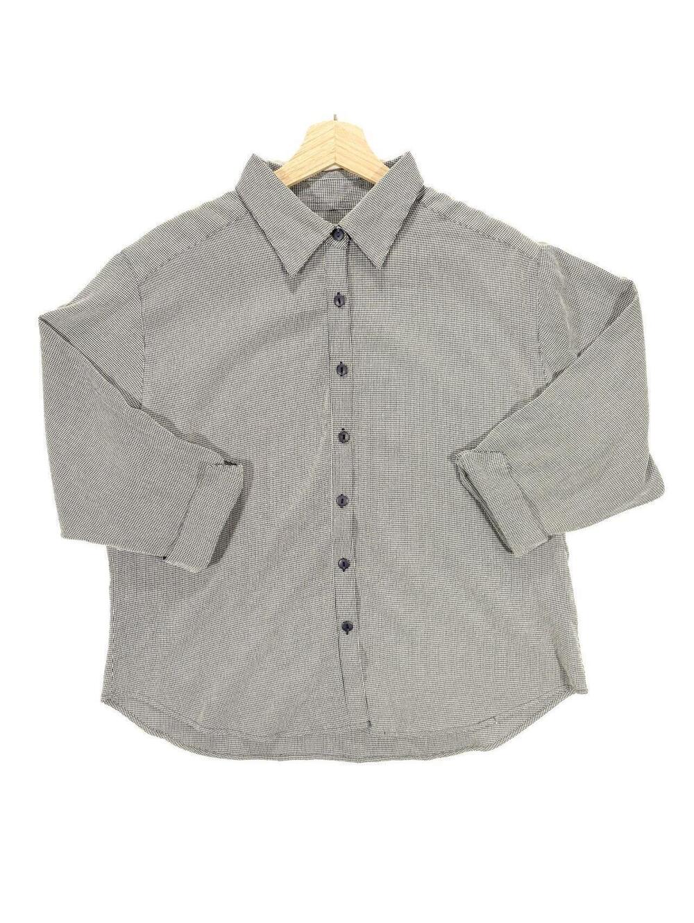 Plaid Button Down Blue White Lightweight Blouse Beachy Coastal